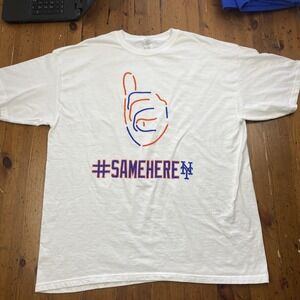 NY Mets #Same Here Thumbs‎ Up T-Shirt Men's XL White MLB New York Graphic Tee